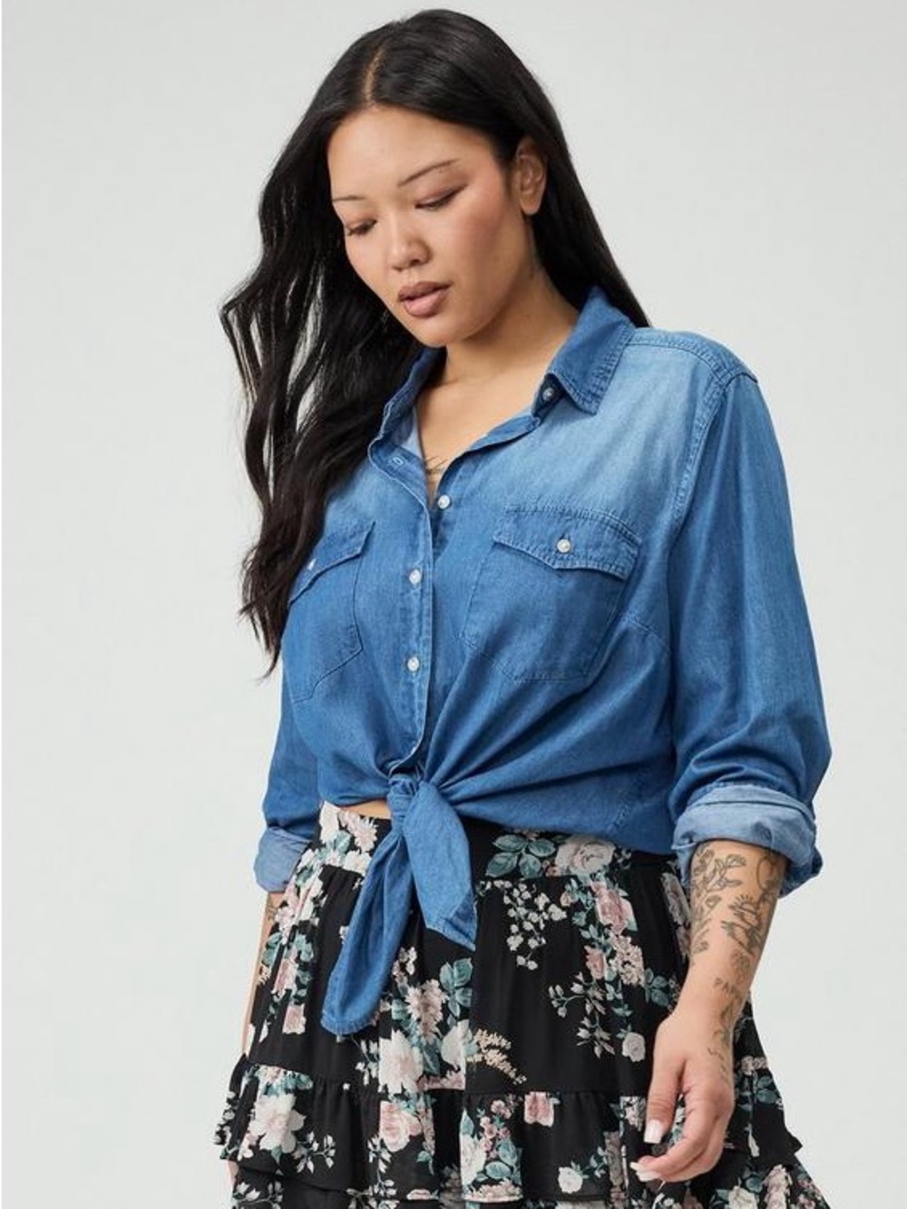 NWT Torrid light weight denim button down